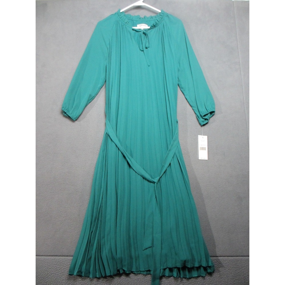 Nanette Lepore Dress Womens 10 Green NEW Pleated Chiffon Ruffle Trim Tie Neck